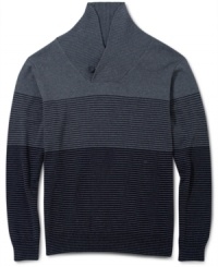 Handsome shawl sweater with fine horizontal fine stripes by Retrofit. Makes a great gift. Handsome shawl sweater with fine horizontal fine stripes by Retrofit. Makes a great gift.