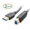 Cable Matters 2 Pack, SuperSpeed USB 3.0 Type A to B Cable in Black 6 Feet