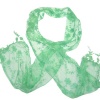 Embroidered Flower Chiffon Scarf with Tassel Green