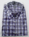 Hugo Boss Mens Ronny LS Dress Shirt X Large Slim Fit Woven Purple Checkered