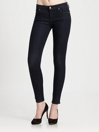 These dark-wash skinnies visually slim the waist with a medium rise and length that hits just below the ankle. THE FITMedium rise, about 8Inseam, about 30THE DETAILSButton closureZip flyFive-pocket style92% cotton/5% polyester/3% spandexMachine washMade in USA of imported fabricModel shown is 5'9 (175cm) wearing US size 0. These dark-wash skinnies visually slim the waist with a medium rise and length that hits just below the ankle. THE FITMedium rise, about 8Inseam, about 30THE DETAILSButton closureZip flyFive-pocket style92% cotton/5% polyester/3% spandexMachine washMade in USA of imported fabricModel shown is 5'9 (175cm) wearing US size 0.