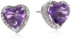 10k White Gold Heart-Shaped Amethyst with Diamonds Heart Earrings