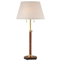 Wrapped leather lamp with polished brass and mahogany base brings an understated elegance to any room. Wrapped leather lamp with polished brass and mahogany base brings an understated elegance to any room.