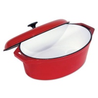 Heuck Porcelain Enamel Cast Iron Porcelain Enamel Cast Iron 7-Quart Roaster, Red Heuck Porcelain Enamel Cast Iron Porcelain Enamel Cast Iron 7-Quart Roaster, Red