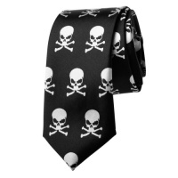 TopTie Black with Tiny White Skulls & Crossbones Skinny 2 inch Necktie