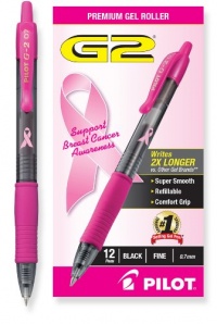 Pilot G2 Breast Cancer Awareness Pink Pens with Black Ink, Retractable Gel Ink Rolling Ball, Fine Point, Dozen Box (31332) Pilot G2 Breast Cancer Awareness Pink Pens with Black Ink, Retractable Gel Ink Rolling Ball, Fine Point, Dozen Box (31332)