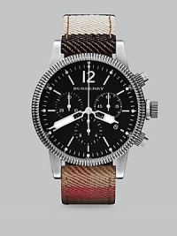 Burberry BU7815 Men's Utilitarian Swiss House Check Leather Strap Black Dial Chronograph Watch Burberry BU7815 Men's Utilitarian Swiss House Check Leather Strap Black Dial Chronograph Watch