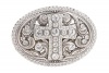 Perforated Oval Rhinestone Religious Cross & Flower Engraving Belt Buckle