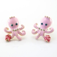 DaisyJewel's Betsey Johnson Inspired Pink Octopus Stud Earrings: These Unique Little Studs Have Great Enamel Work for Style and Durability. Sporting Blue Crystal Eyes, a Lime Rhinestone Necklace, a Gold Stud Crown, and a Red Enameled Fish for Dinner This DaisyJewel's Betsey Johnson Inspired Pink Octopus Stud Earrings: These Unique Little Studs Have Great Enamel Work for Style and Durability. Sporting Blue Crystal Eyes, a Lime Rhinestone Necklace, a Gold Stud Crown, and a Red Enameled Fish for Dinner This