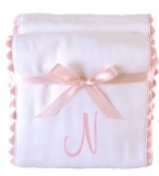 Princess Linens Garden Pique Burp Pad Set - White with Light Pink Rick Rack Trim-N