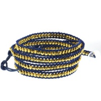 36 Cross Cut Golden Beads On Blue Leather Wrap Bracelet With Clear White Button 36 Cross Cut Golden Beads On Blue Leather Wrap Bracelet With Clear White Button