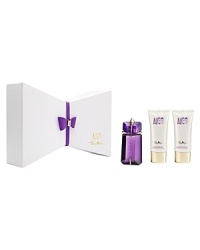 This luxurious selection of ALIEN products exudes glamour. The products are encased in a signature box reminiscent of Mugler's famous asymmetrical design. The box opens to reveal the products in a dramatic fashion and a faux leather bow adds the finishing touch. Set includes:- Eau de Parfum Spray, 60 mL/2 fl. oz.- Radiant Body Lotion, 100 mL/3.4 oz. net wt.- Radiant Shower Gel, 100 ml/3.4 fl. oz. This luxurious selection of ALIEN products exudes glamour. The products are encased in a signature box reminiscent of Mugler's famous asymmetrical design. The box opens to reveal the products in a dramatic fashion and a faux leather bow adds the finishing touch. Set includes:- Eau de Parfum Spray, 60 mL/2 fl. oz.- Radiant Body Lotion, 100 mL/3.4 oz. net wt.- Radiant Shower Gel, 100 ml/3.4 fl. oz.