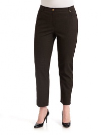 THE LOOKBelt-looped waistFlat frontLogo hardware at waistZip flySnap closureFront scoop pocketsCoin pocketZippers at hemsTHE FITRise, about 11Inseam, about 29THE MATERIAL52% polyester/46% viscose/2% elastaneCARE & ORIGINDry cleanImported THE LOOKBelt-looped waistFlat frontLogo hardware at waistZip flySnap closureFront scoop pocketsCoin pocketZippers at hemsTHE FITRise, about 11Inseam, about 29THE MATERIAL52% polyester/46% viscose/2% elastaneCARE & ORIGINDry cleanImported