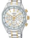 Seiko SSB043 Mens Two Tone Stainless Steel Quartz Chronograph White Dial Tachymeter Bezel