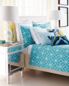 Trina Turk Palm Spring Block 400T Cotton White /Turquoise Blue Euro Sham NEW