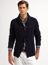 Drawing on nautical inspiration, a handsome shawl-collar cardigan is crafted from a hearty cotton-linen blend with organic chino elbow patches and rustic rope-and-toggle closures for an authentic appeal.Toggle closureShawl collarChino elbow patchesFront patch pocketsRibbed cuffs and hem55% linen/45% cottonDry cleanImported Drawing on nautical inspiration, a handsome shawl-collar cardigan is crafted from a hearty cotton-linen blend with organic chino elbow patches and rustic rope-and-toggle closures for an authentic appeal.Toggle closureShawl collarChino elbow patchesFront patch pocketsRibbed cuffs and hem55% linen/45% cottonDry cleanImported