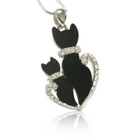 Crystal Mama and Baby Black Kitty Cat Charm Pendant Necklace