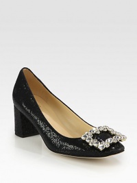 This glittery pump sparkles with an ornate embellishment on the toe for an uptown look. Self-covered heel, 2¼ (60mm)Glitter-coated fabric upper with buckleLeather lining and solePadded insoleImported This glittery pump sparkles with an ornate embellishment on the toe for an uptown look. Self-covered heel, 2¼ (60mm)Glitter-coated fabric upper with buckleLeather lining and solePadded insoleImported
