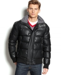 Upgrade your cold-weather style with this modern puffer jacket from DKNY Jeans. Upgrade your cold-weather style with this modern puffer jacket from DKNY Jeans.