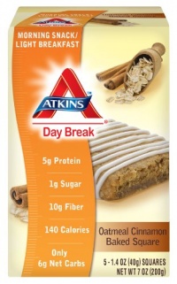 Atkins Day Break Oatmeal Cinnamon Baked Square, 5 - 1.4 oz Squares per Box Atkins Day Break Oatmeal Cinnamon Baked Square, 5 - 1.4 oz Squares per Box