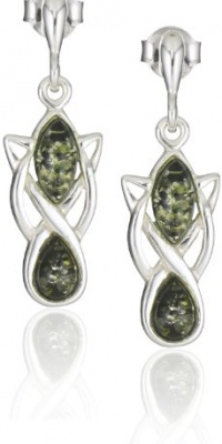Sterling Silver Green Amber Celtic Earrings Sterling Silver Green Amber Celtic Earrings