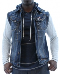 Akoo Movement Denim Vest Jacket Distressed Studded Akoo Movement Denim Vest Jacket Distressed Studded