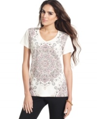 Style&co. Sport's tee makes it easy to add an exotic element to a casual outfit with its bold print. Pair with dark skinny jeans or cropped pants that pick up the hues in the top--high style at a super low price! Style&co. Sport's tee makes it easy to add an exotic element to a casual outfit with its bold print. Pair with dark skinny jeans or cropped pants that pick up the hues in the top--high style at a super low price!