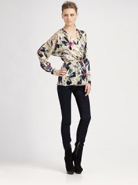 Silk blouse in an abstract floral print has a crossover v-neck, long dolman sleeves and a self tie at the waist for a look that's simply divine. Crossover v-neckLong dolman sleevesSelf tie at waistFully linedSilkDry cleanImportedModel shown is 5'10 (177cm) wearing US size 2. Silk blouse in an abstract floral print has a crossover v-neck, long dolman sleeves and a self tie at the waist for a look that's simply divine. Crossover v-neckLong dolman sleevesSelf tie at waistFully linedSilkDry cleanImportedModel shown is 5'10 (177cm) wearing US size 2.