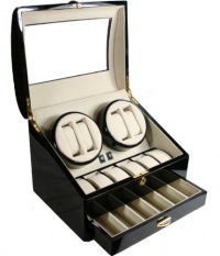 Top Quality Black Wood Quad Watch Winder (4) +12 Storage Box Case Top Quality Black Wood Quad Watch Winder (4) +12 Storage Box Case