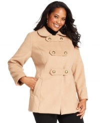 Fend off the frost with Style&co.'s double-breasted plus size coat, featuring military styling. Fend off the frost with Style&co.'s double-breasted plus size coat, featuring military styling.
