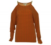 Michael Kors Women's Long Sleeve Exposed Shoulder Shirt Orange Spice XL Michael Kors Women's Long Sleeve Exposed Shoulder Shirt Orange Spice XL