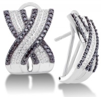 14K White Gold Large Micro Pave Set Round White and Black Diamond Cross Over Hoop Earrings - (1.50 cttw) 14K White Gold Large Micro Pave Set Round White and Black Diamond Cross Over Hoop Earrings - (1.50 cttw)