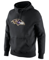 Shout out to your favorite NFL football team with this comfortable Baltimore Ravens hoodie from Nike. Shout out to your favorite NFL football team with this comfortable Baltimore Ravens hoodie from Nike.