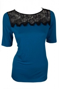 Charter Club Womens Lace Embellished Short Sleeve Top