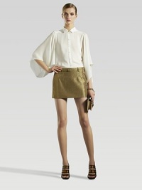 Bronze bonded lurex, tailored with side pockets and a detachable self belt.Belt loopsDetachable beltSide slash pockets Back zip closureFully lined58% cotton/30% viscose/12% polyesterDry cleanMade in Italy of imported fabric Bronze bonded lurex, tailored with side pockets and a detachable self belt.Belt loopsDetachable beltSide slash pockets Back zip closureFully lined58% cotton/30% viscose/12% polyesterDry cleanMade in Italy of imported fabric