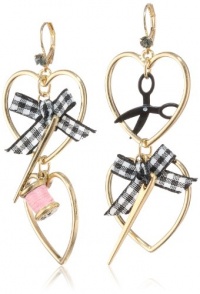 Betsey Johnson Paris is Always a Good Idea Heart Needle and Thread Drop Earrings