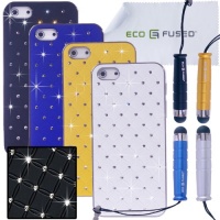 ECO-FUSED and reg Blue, Yellow, Black and White iPhone 5 Contoured BLING cases and 4 stylus and 2 Screen Protectors ECO-FUSED and reg MicroFiber Cleaning Cloth included - Verizon, AT&T