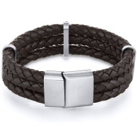 Mens Triple Layer Brown Woven Leather Bracelet Mens Triple Layer Brown Woven Leather Bracelet