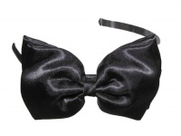 A Girl Company Black Satin Headband with attached Layered Hair Bow A Girl Company Black Satin Headband with attached Layered Hair Bow