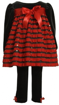 Bonnie Baby Infant Stretch Velvet Bodice With Red Ruffles Legging Set Bonnie Baby Infant Stretch Velvet Bodice With Red Ruffles Legging Set