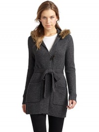 THE LOOKWaffle textureFaux fur-trimmed hoodFront toggle closureLong ribbed cuff sleevesSelf-tie beltFront patch pocketsRibbed hemTHE FITAbout 33 from shoulder to hemTHE MATERIALWool/viscose/angoraCARE & ORIGINDry cleanImportedModel shown is 5'10 (177cm) wearing US size Small.This item was originally available for purchase at Saks Fifth Avenue OFF 5TH stores. THE LOOKWaffle textureFaux fur-trimmed hoodFront toggle closureLong ribbed cuff sleevesSelf-tie beltFront patch pocketsRibbed hemTHE FITAbout 33 from shoulder to hemTHE MATERIALWool/viscose/angoraCARE & ORIGINDry cleanImportedModel shown is 5'10 (177cm) wearing US size Small.This item was originally available for purchase at Saks Fifth Avenue OFF 5TH stores.