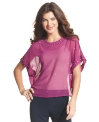 Add sparkle to any day with Ellen Tracy's rhinestone-embellished sheer top. It's perfect with a cami and skinny pants or dressed up with a body-con skirt! (Clearance) Add sparkle to any day with Ellen Tracy's rhinestone-embellished sheer top. It's perfect with a cami and skinny pants or dressed up with a body-con skirt! (Clearance)