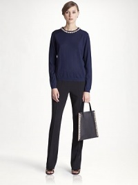 Luxuriously soft cashmere, knit in a pullover style and adorned with a prettily jeweled neckline.CrewneckShoulder seamsLong sleevesRib-knit cuffs and hemCashmereDry cleanMade in Italy of imported fabricModel shown is 5'10 (177cm) wearing US size 4. Luxuriously soft cashmere, knit in a pullover style and adorned with a prettily jeweled neckline.CrewneckShoulder seamsLong sleevesRib-knit cuffs and hemCashmereDry cleanMade in Italy of imported fabricModel shown is 5'10 (177cm) wearing US size 4.