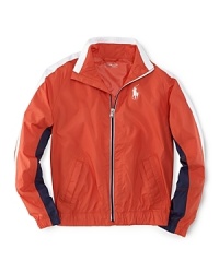 Bold color-blocking and Ralph Lauren's signature Big Pony add sporty appeal to a handsome microfiber windbreaker. Bold color-blocking and Ralph Lauren's signature Big Pony add sporty appeal to a handsome microfiber windbreaker.