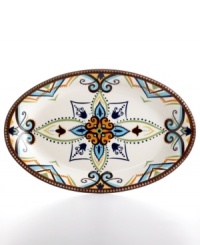 Streaked with Caribbean blue, grass green and rich terra cotta hues, the Amalfi platter offers a quick escape to the shores of South America. From Vida by Eva Mendes dinnerware, the dishes have a beaded edge in dark espresso that puts the rustic finishing touches on the hand-painted serveware. Streaked with Caribbean blue, grass green and rich terra cotta hues, the Amalfi platter offers a quick escape to the shores of South America. From Vida by Eva Mendes dinnerware, the dishes have a beaded edge in dark espresso that puts the rustic finishing touches on the hand-painted serveware.