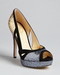 In a geometric mix of black suede and gold and silver glitter, you have every occasion covered in these striking IVANKA TRUMP evening pumps. Bring them on your next getaway and wear them them every night, with all your best dresses. In a geometric mix of black suede and gold and silver glitter, you have every occasion covered in these striking IVANKA TRUMP evening pumps. Bring them on your next getaway and wear them them every night, with all your best dresses.
