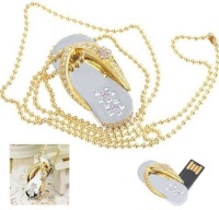 Crystal Diamond Slipper Jewelry USB Flash Drive with Necklace:8GB(Gold)