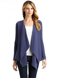 THE LOOKLuxe 2-ply cashmere from expertly maintained inner Mongolian cashmere goatsFeatures long, fine, smooth fibers top-dyed for maximum color saturationDraped open frontLong ribbed cuff sleevesAsymmetrical hemTHE FITAbout 33 from shoulder to hemTHE MATERIALCashmereCARE & ORIGINDry cleanImportedModel shown is 5'9½ (176cm) wearing US size Small.This item was originally available for purchase at Saks Fifth Avenue OFF 5TH stores. THE LOOKLuxe 2-ply cashmere from expertly maintained inner Mongolian cashmere goatsFeatures long, fine, smooth fibers top-dyed for maximum color saturationDraped open frontLong ribbed cuff sleevesAsymmetrical hemTHE FITAbout 33 from shoulder to hemTHE MATERIALCashmereCARE & ORIGINDry cleanImportedModel shown is 5'9½ (176cm) wearing US size Small.This item was originally available for purchase at Saks Fifth Avenue OFF 5TH stores.