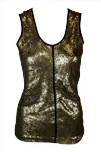 Calvin Klein Womens Camel Sequin Front Black Knit Back Scoop Tank Top M Calvin Klein Womens Camel Sequin Front Black Knit Back Scoop Tank Top M