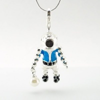 DaisyJewel Limited Edition Treasure Finding Pearl Diver Pendant Necklace: This Cute Silver Adventurer Has Detailed Blue and Black Enamel Work and a Dangling Pearl. The Pendant Which Is 1.25 with Has a .5 In. Bail Hangs From an 18in .925 Stamped Snake Chai DaisyJewel Limited Edition Treasure Finding Pearl Diver Pendant Necklace: This Cute Silver Adventurer Has Detailed Blue and Black Enamel Work and a Dangling Pearl. The Pendant Which Is 1.25 with Has a .5 In. Bail Hangs From an 18in .925 Stamped Snake Chai
